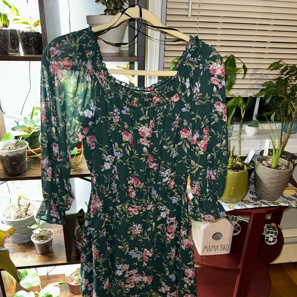 Forever21 size large green flower dress